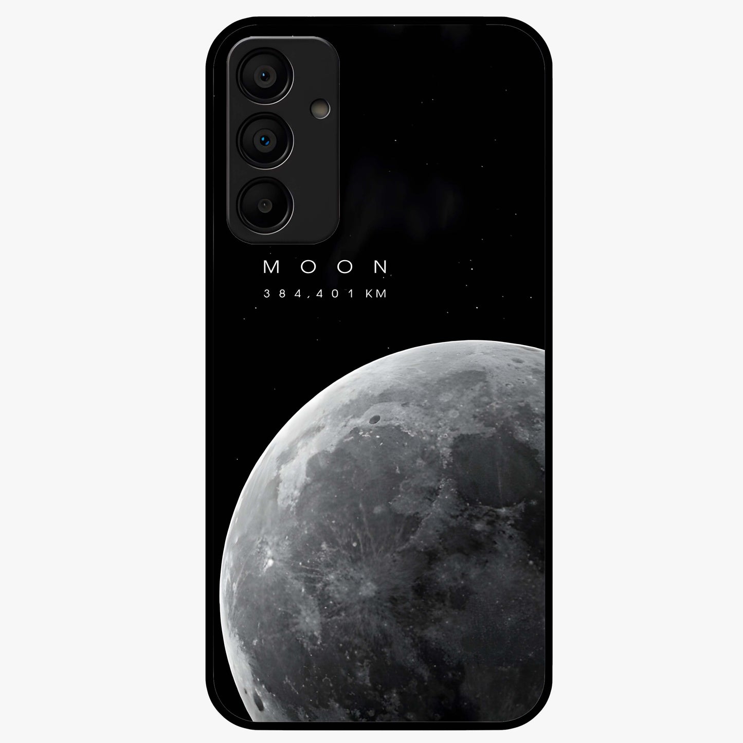 Cosmic Moon Glow Glass Case showing flat back view with glowing moon artwork and glossy glass finish.