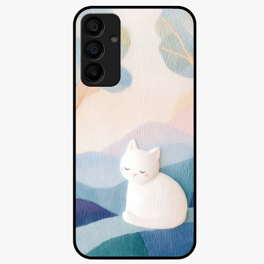 Cotton Dream Cat Glass Case showing flat back view with soft dreamy cat artwork and glossy glass finish.