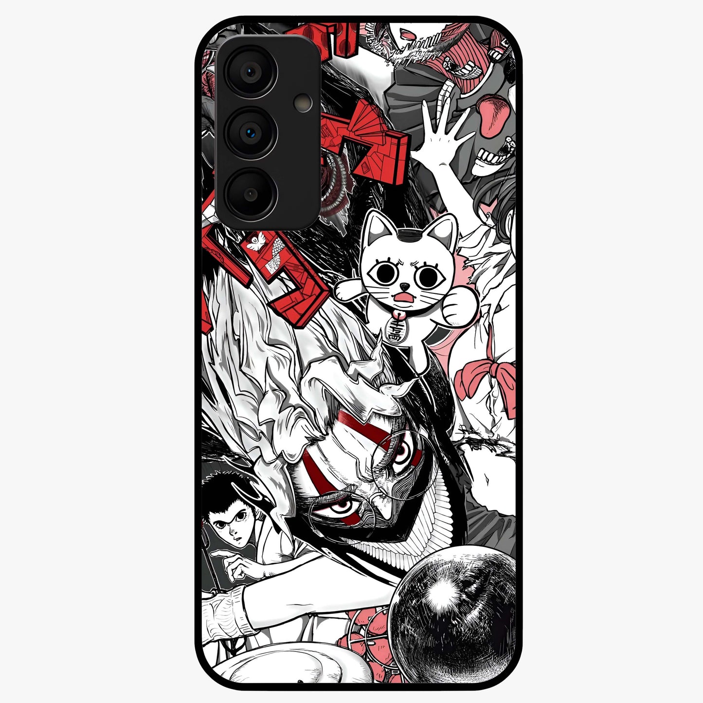 Crimson Chaos Panel Glass Case showing flat back view with bold crimson abstract artwork and glossy glass finish.