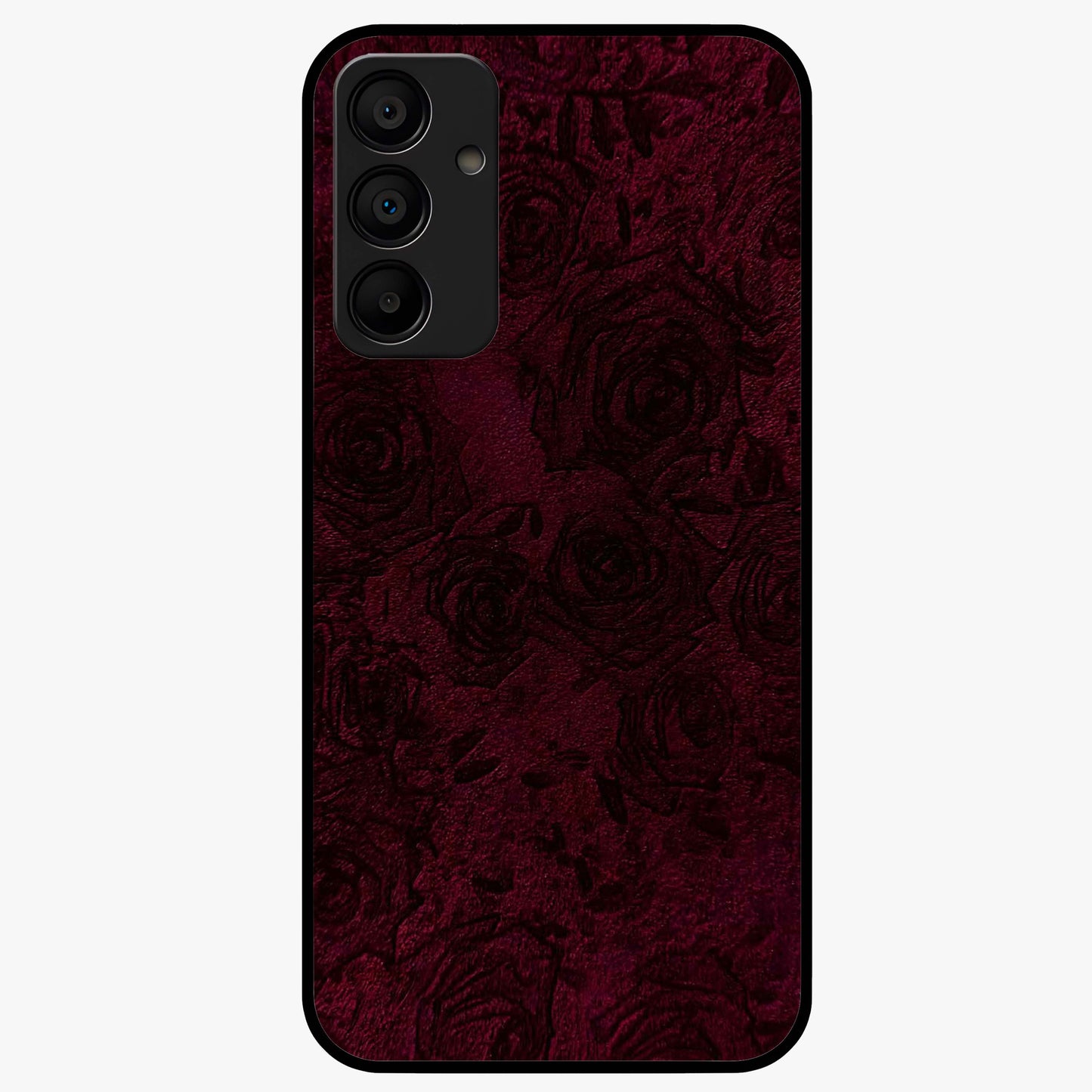 Crimson Fade Flow Glass Case showing flat back view with flowing crimson gradient artwork and glossy glass finish.
