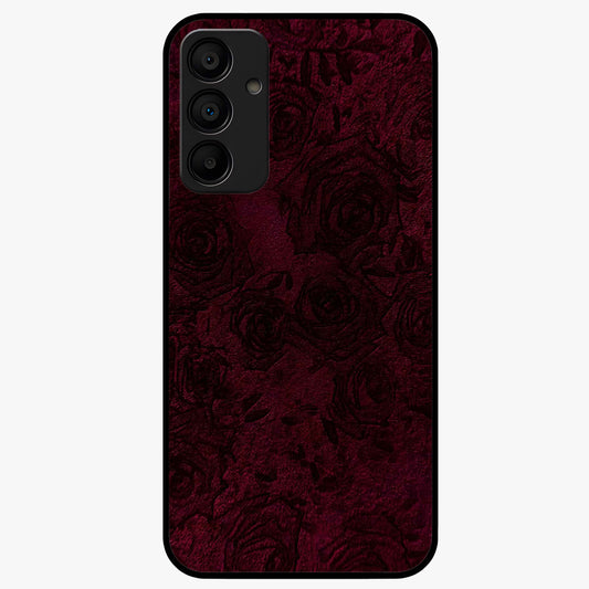 Crimson Fade Flow Glass Case showing flat back view with flowing crimson gradient artwork and glossy glass finish.