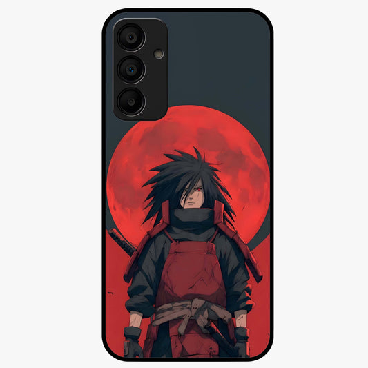 Crimson Moon Warlord Glass Case showing flat back view with mystical moon warrior artwork and glossy glass finish.