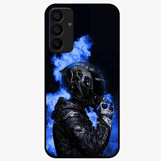 Cyber Sentinel Protocol Glass Case showing flat back view with futuristic cyber themed artwork and glossy glass finish.
