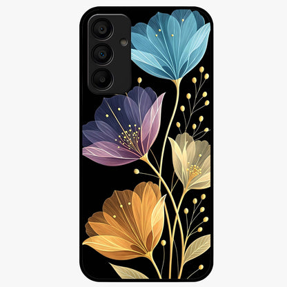 Delicate Multicolor Flowers Glass Case showing flat back view with vibrant floral artwork and glossy glass finish.