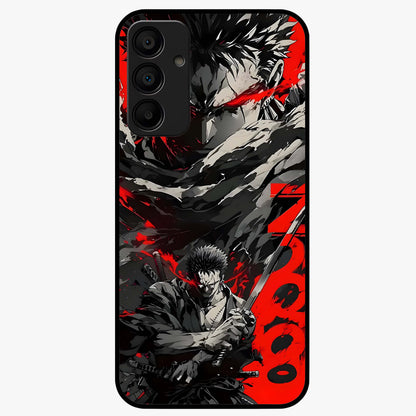 Demon Sword Resolve Glass Case showing flat back view with fierce sword warrior artwork and glossy glass finish.