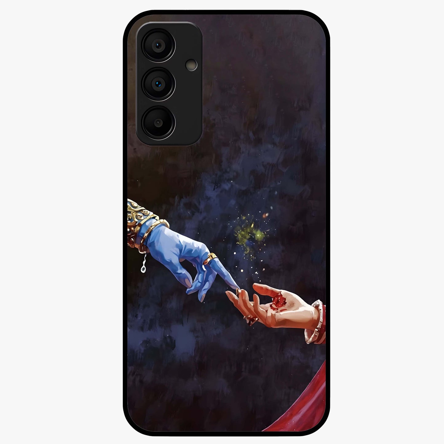 Divine Touch Eternal Glass Case showing flat back view with spiritual themed artwork and glossy glass finish.