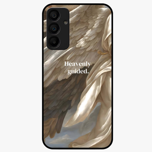 Divine Winged Grace Glass Case showing flat back view with elegant wing inspired artwork and glossy glass finish.