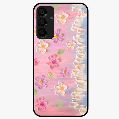 Dreamy Painted Garden Glass Case showing flat back view with artistic painted floral garden artwork and glossy glass finish.