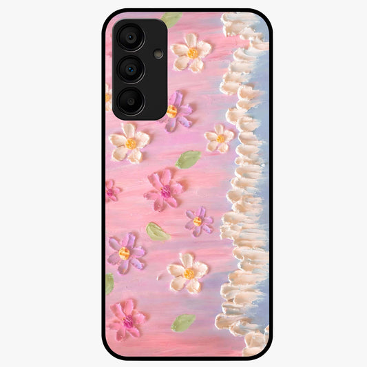 Dreamy Painted Garden Glass Case showing flat back view with artistic painted floral garden artwork and glossy glass finish.