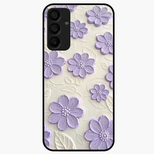 Floral Wall Art With Purple Flowers Glass Case showing flat back view with purple flower artwork and glossy glass finish.