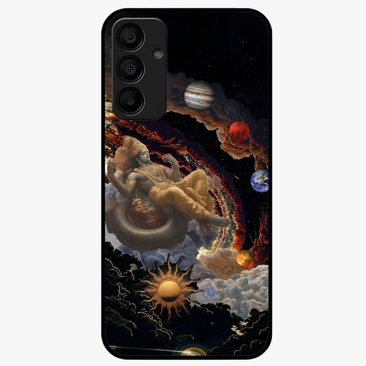 Galactic Divine God Glass Case showing flat back view with divine cosmic themed artwork and glossy glass finish.