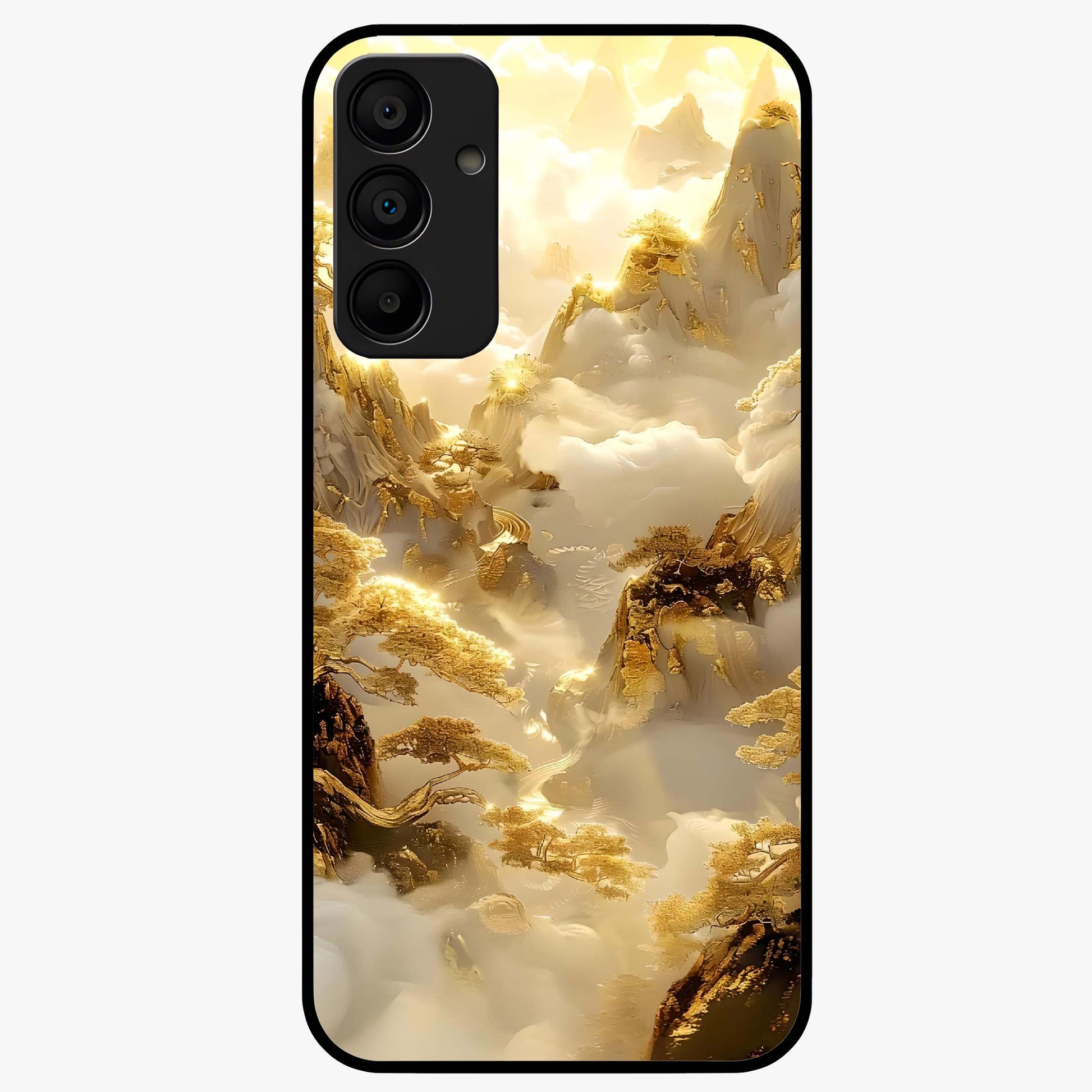 Gates Of Illumination Glass Case showing flat back view with mystical illuminated gate artwork and glossy glass finish.