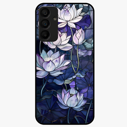 Gloss Petal Rush Glass Case showing flat back view with glossy flower petal artwork and smooth glass finish.