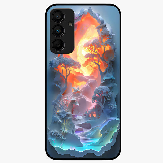 Glow Forest Portal Glass Case showing flat back view with glowing forest portal artwork and glossy glass finish.