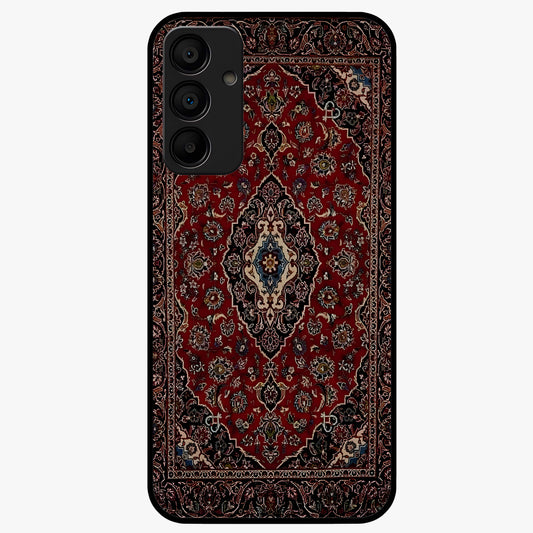 Heritage Carpet Royale Glass Case showing flat back view with ornate Persian carpet inspired pattern and glossy glass finish.
