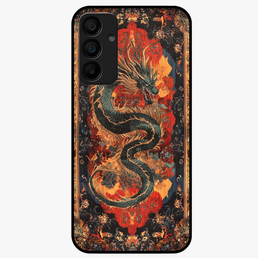 Inferno Dragon Soul Glass Case showing flat back view with fiery dragon artwork and glossy glass finish.