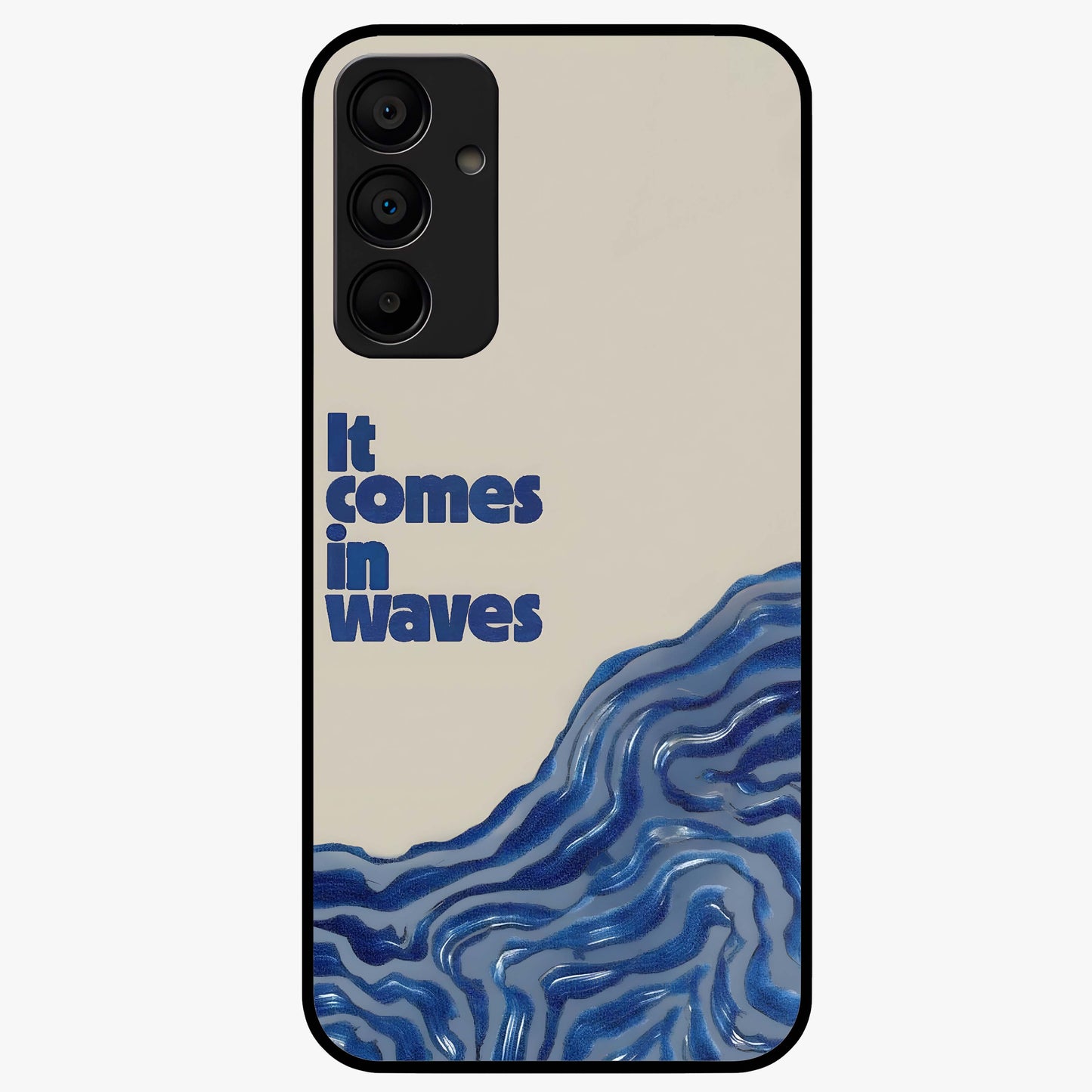 It Comes In Waves Quote Glass Case showing flat back view with inspirational wave themed quote artwork and glossy glass finish.