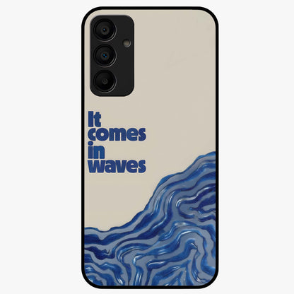 It Comes In Waves Quote Glass Case showing flat back view with inspirational wave themed quote artwork and glossy glass finish.