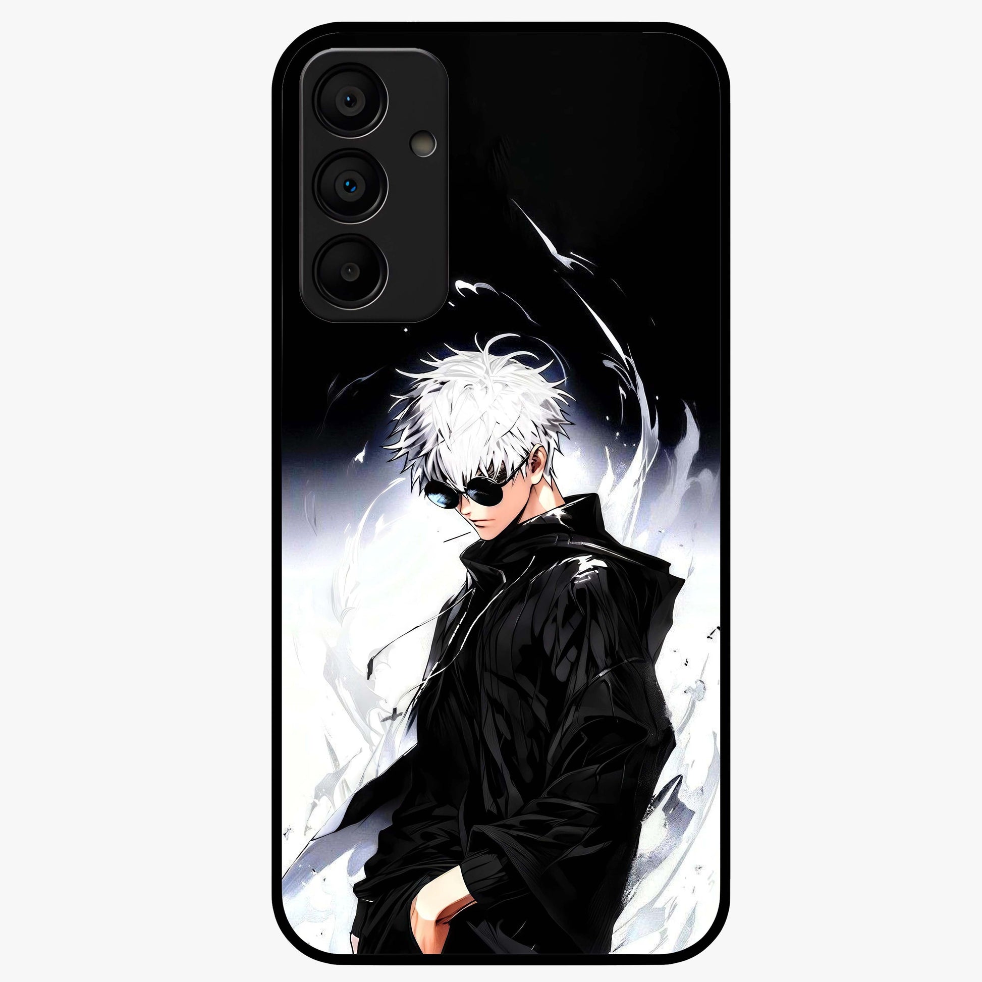 Limitless Shadow King Glass Case showing flat back view with powerful shadow warrior artwork and glossy glass finish.