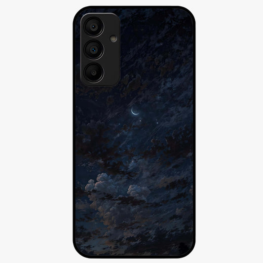 Lunar Veil Silence Glass Case showing flat back view with mystical moon veil artwork and glossy glass finish.