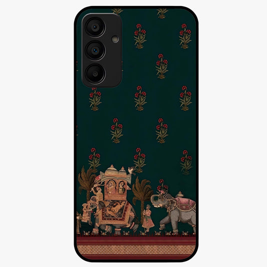 Macmerise Glass Case showing flat back view with stylish modern artwork and glossy glass finish.