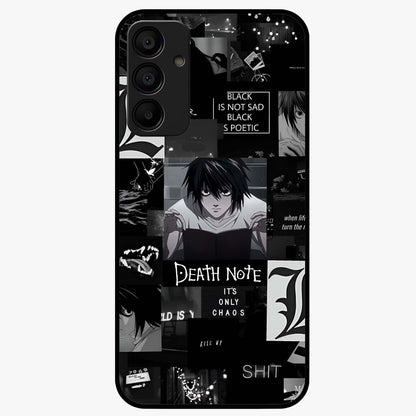 Midnight Chaos Mind Glass Case showing flat back view with abstract dark themed artwork and glossy glass finish.