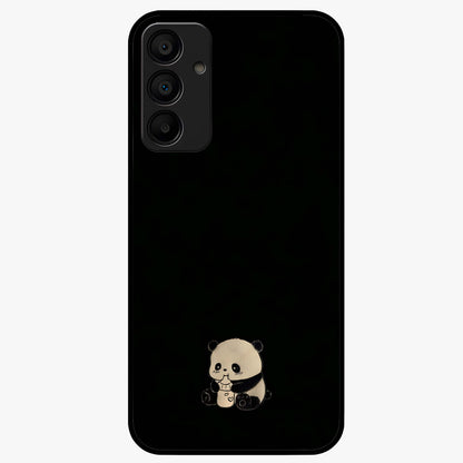 Midnight Panda Love Glass Case showing flat back view with cute panda themed artwork and glossy glass finish.