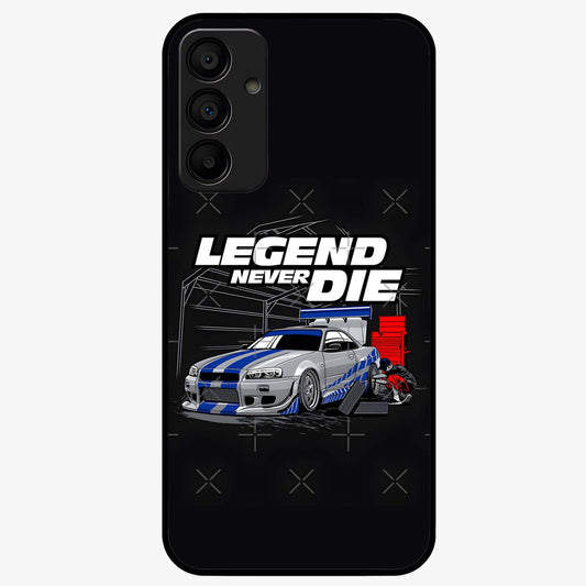 Midnight Racing Legacy Glass Case showing flat back view with sleek racing inspired artwork and glossy glass finish.