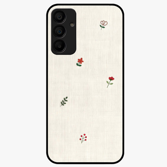 Minimal Petal Whispers Glass Case showing flat back view with soft minimal floral artwork and glossy glass finish.