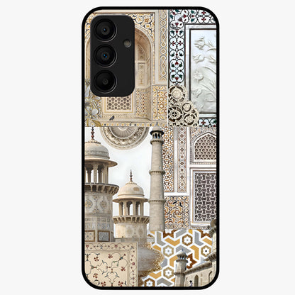 Mughal Marble Legacy Glass Case showing flat back view with intricate Mughal inspired marble pattern and glossy glass finish.