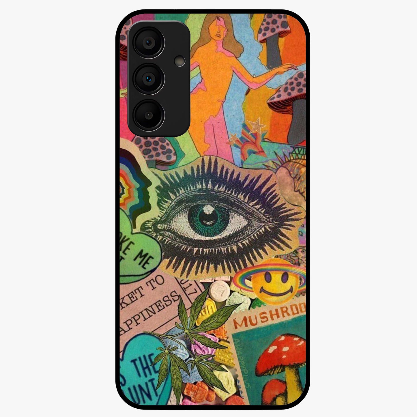 Mystic Eye Wonderland Glass Case showing flat back view with mystical eye themed artwork and glossy glass finish.