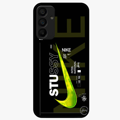 Neon Street Edition Glass Case showing flat back view with neon street style artwork and glossy glass finish.