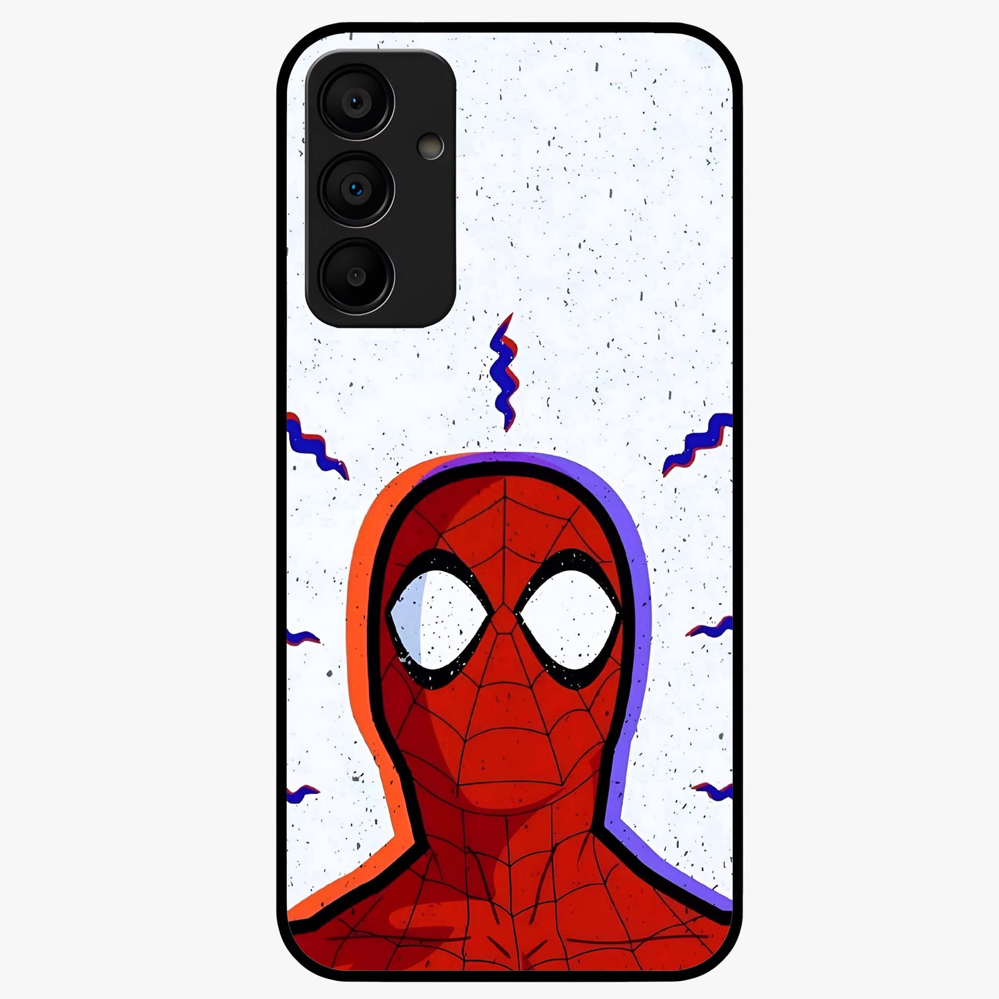 Omg Spiderman Glass Case showing flat back view with bold superhero inspired artwork and glossy glass finish.