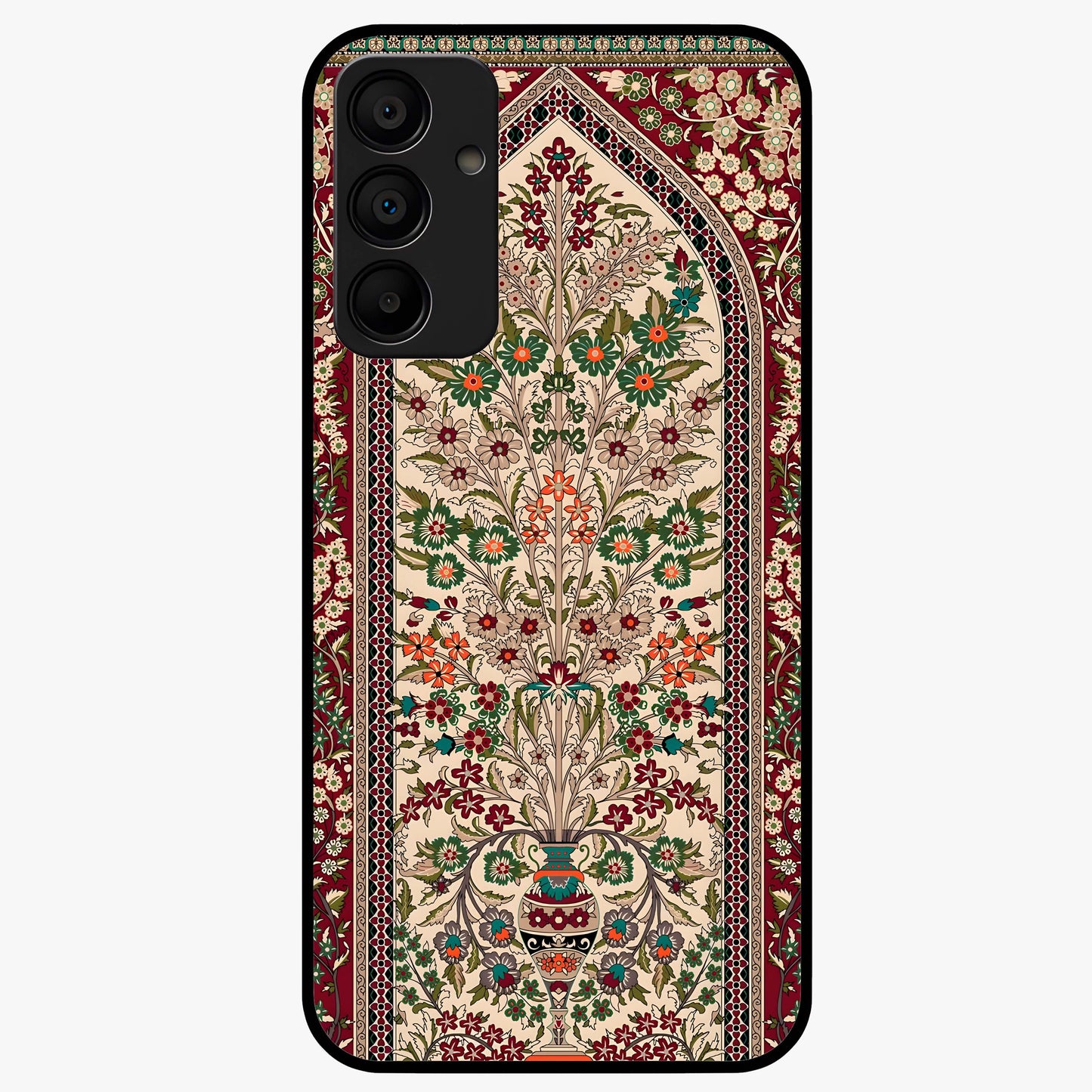 Persian Inspired Glass Case showing flat back view with ornate Persian style pattern artwork and glossy glass finish.