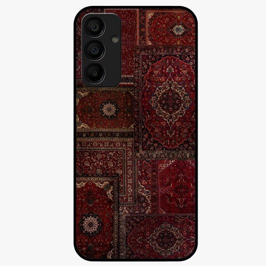 Persian Velvet Tale Glass Case showing flat back view with luxurious Persian velvet pattern artwork and glossy glass finish.