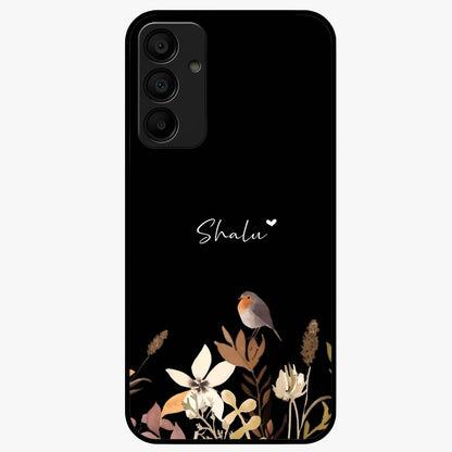 Quiet Garden Tune Custom Name Glass Case showing flat back view with peaceful garden artwork and personalized name design.