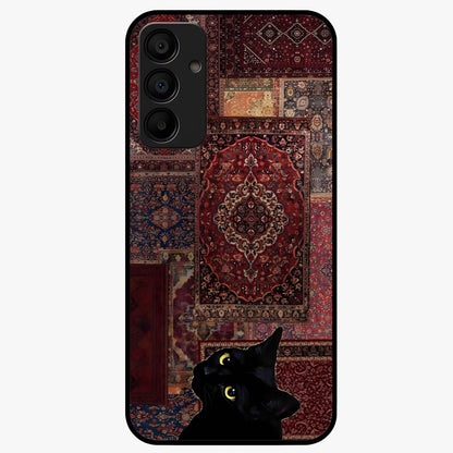Regal Magic Cat Apple Glass Case showing flat back view with magical cat artwork holding apple and glossy glass finish.