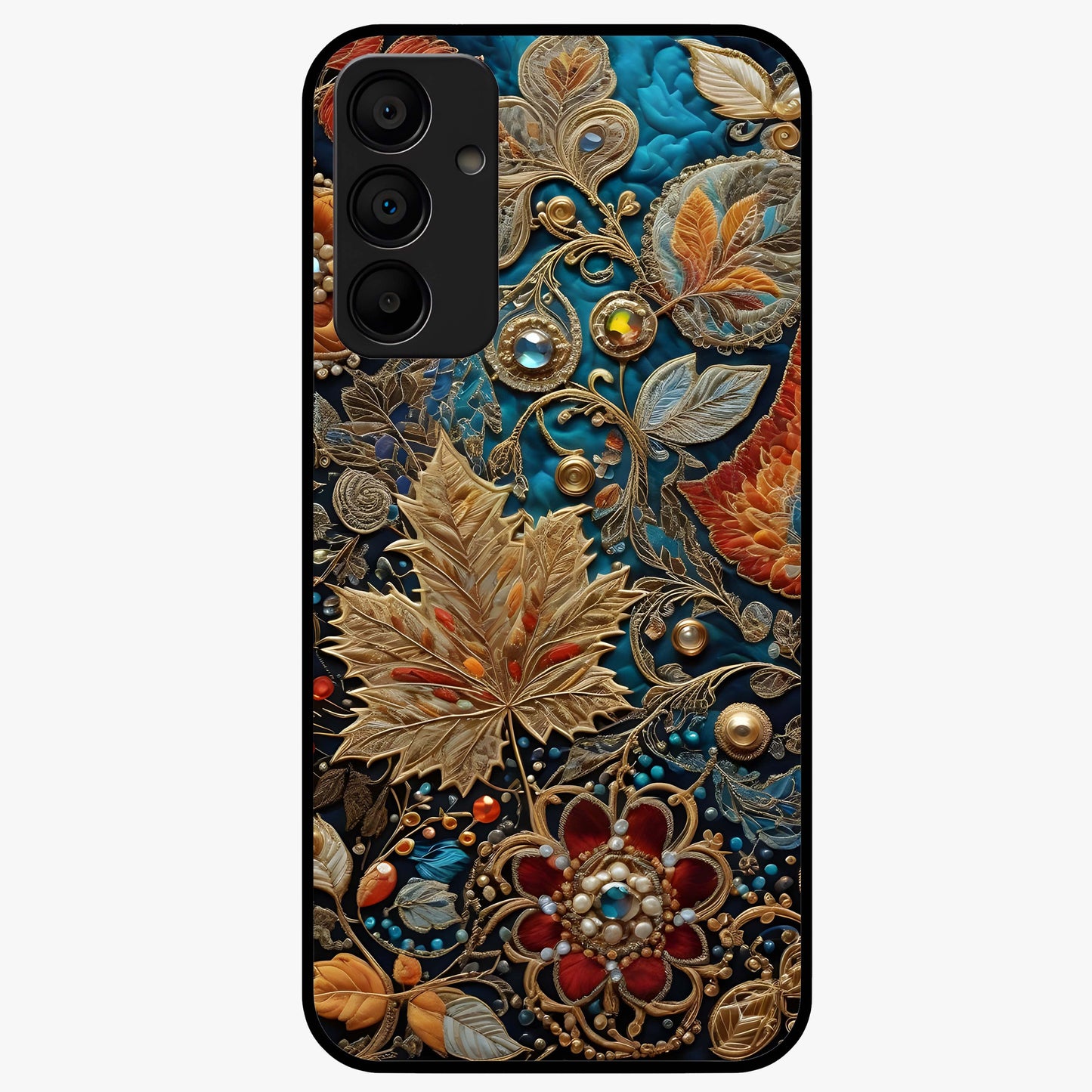 Royal Jewel Garden Glass Case showing flat back view with decorative floral garden artwork and glossy glass finish.