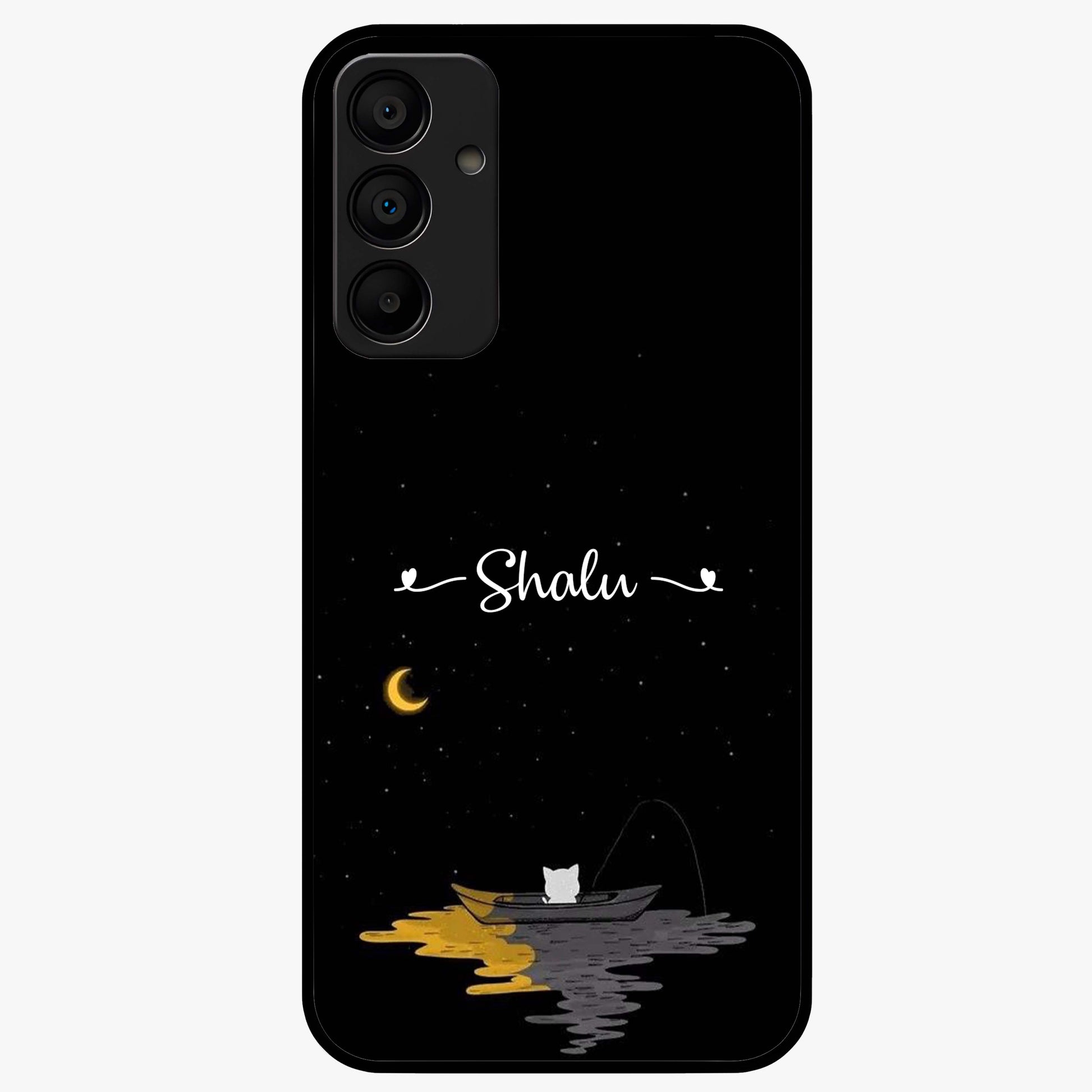 Silent Night Row Glass Case showing flat back view with calm night themed artwork and glossy glass finish.