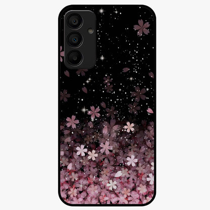 Small Starry Flowers Glass Case showing flat back view with delicate starry floral artwork and glossy glass finish.