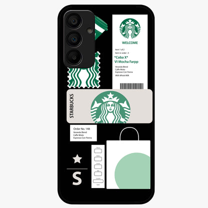 Starbucks Mocha Glass Case showing flat back view with coffee inspired artwork and glossy glass finish.
