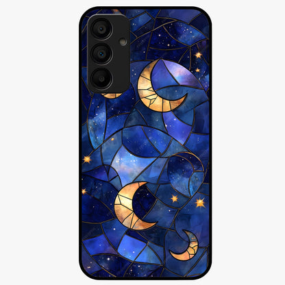 Starlit Sky Tapestry Glass Case showing flat back view with decorative starry sky tapestry artwork and glossy glass finish.