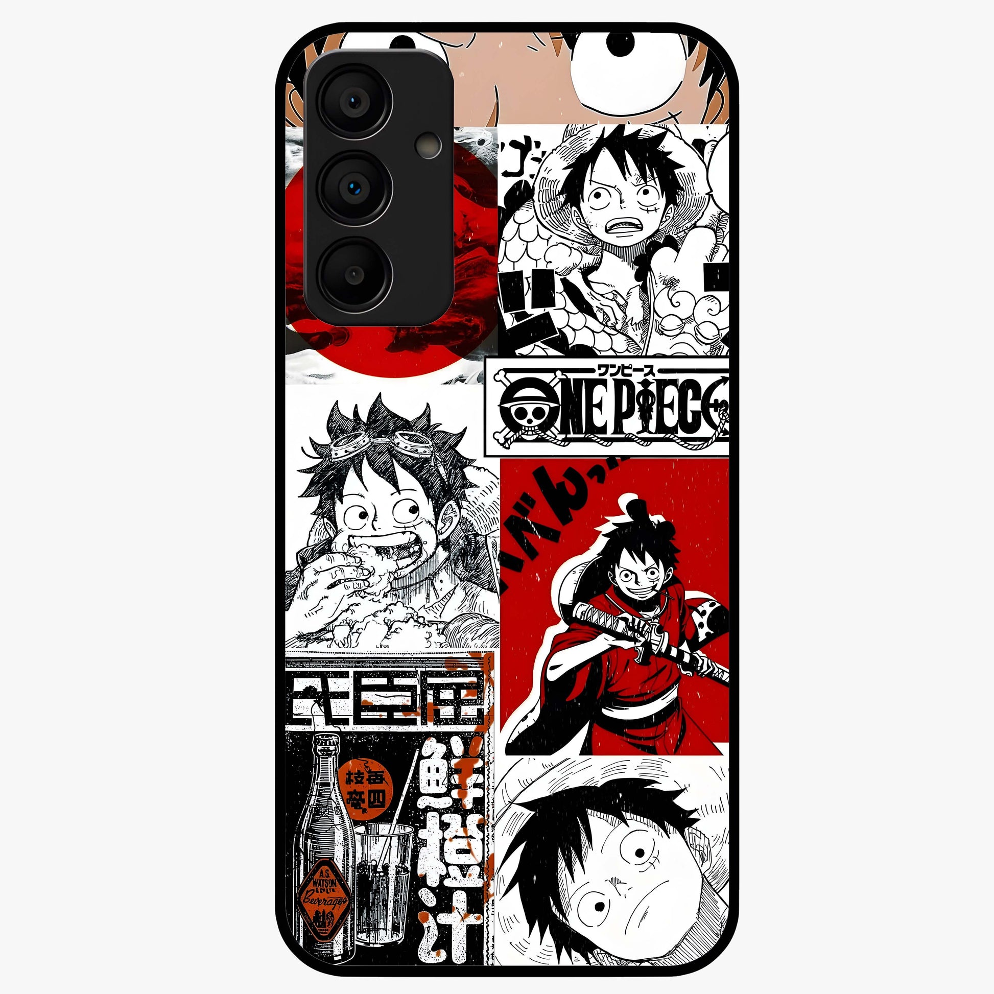 Strawhat Chaos Panels Glass Case showing flat back view with anime inspired chaos panel artwork and glossy glass finish.