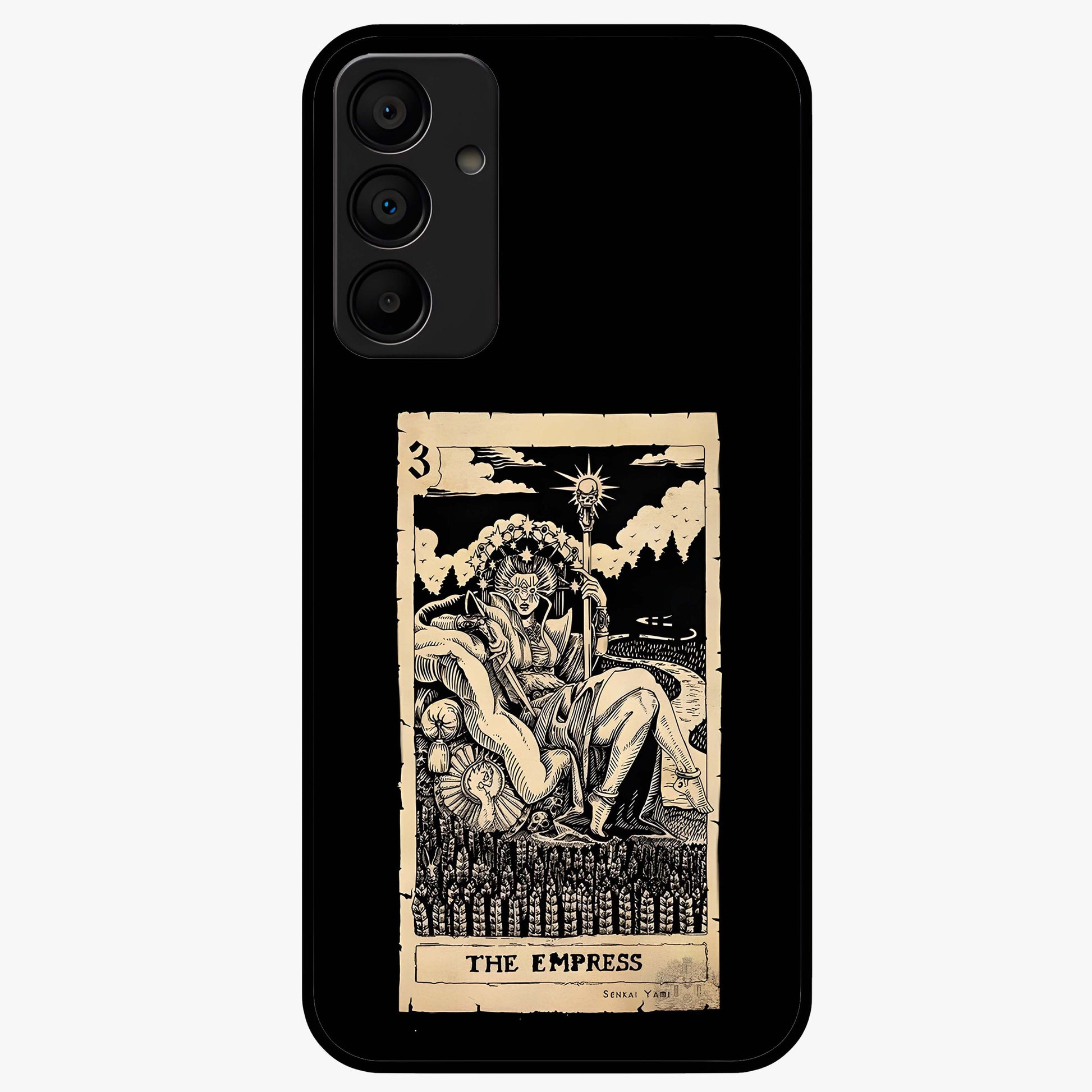 The Empress Glass Case showing flat back view with regal feminine artwork and glossy glass finish.