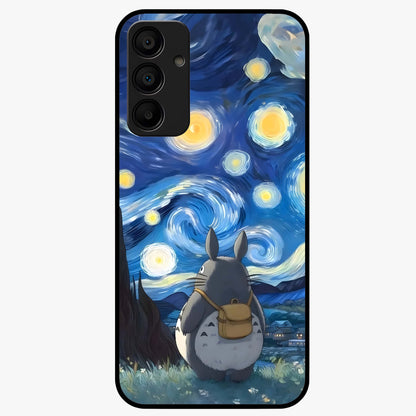 Totoro In Van Gogh Art Glass Case showing flat back view with whimsical character artwork inspired by Van Gogh style and glossy glass finish.