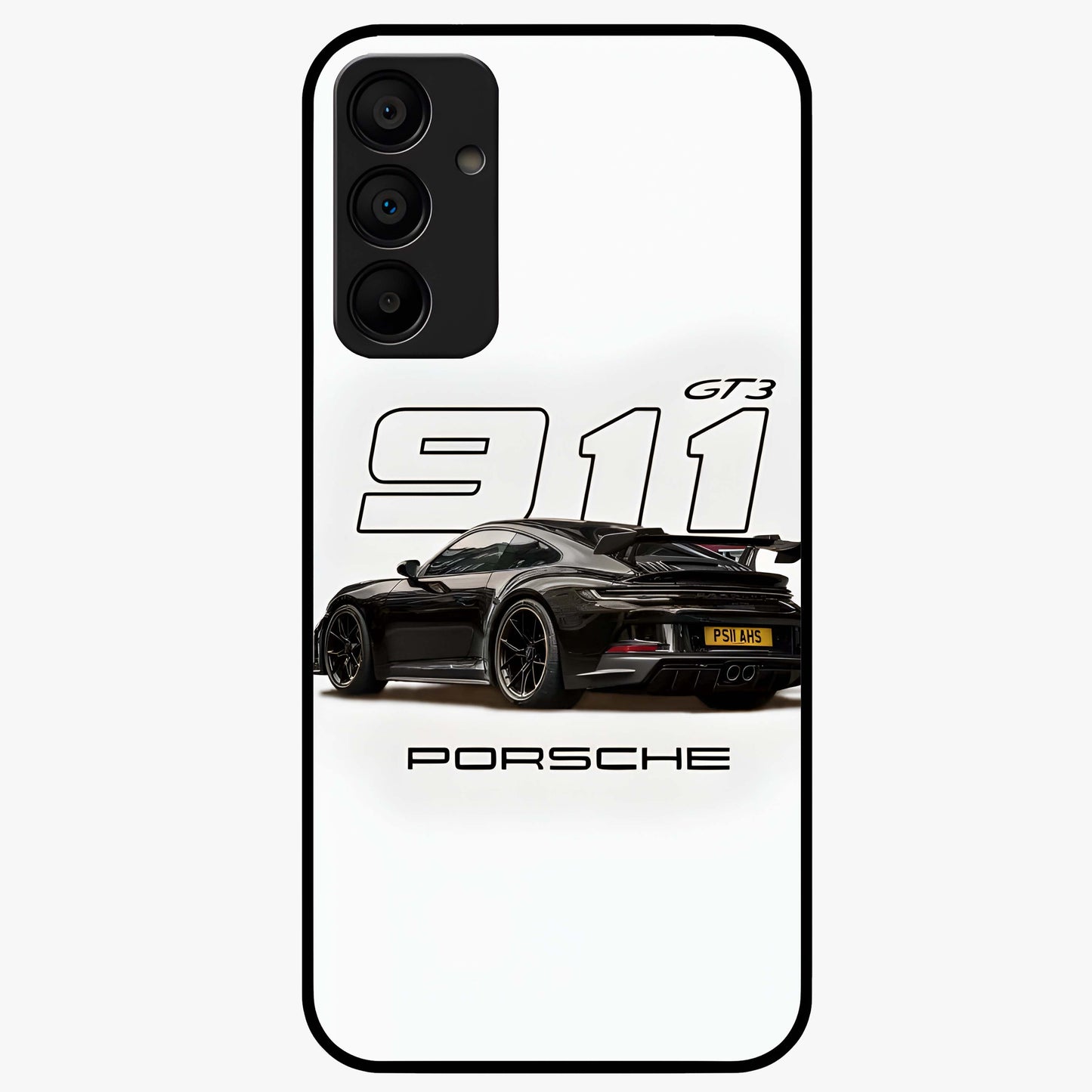 Turbo Legacy Icon Glass Case showing flat back view with iconic sports car inspired artwork and glossy glass finish.
