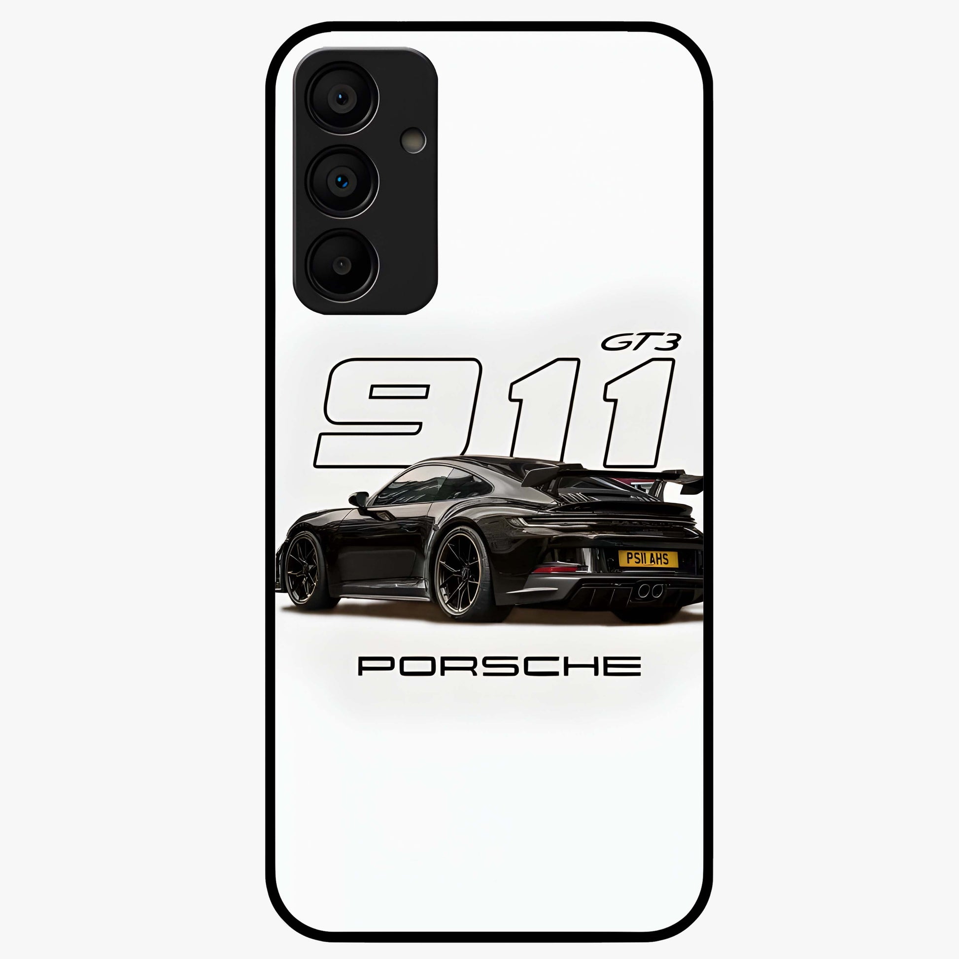 Turbo Legacy Icon Glass Case showing flat back view with iconic sports car inspired artwork and glossy glass finish.