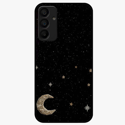 Twinkle Star With Half Moon Glass Case showing flat back view with star and half moon artwork and glossy glass finish.