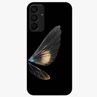 Whispers Of Wings Glass Case showing flat back view with graceful wing inspired artwork and glossy glass finish.