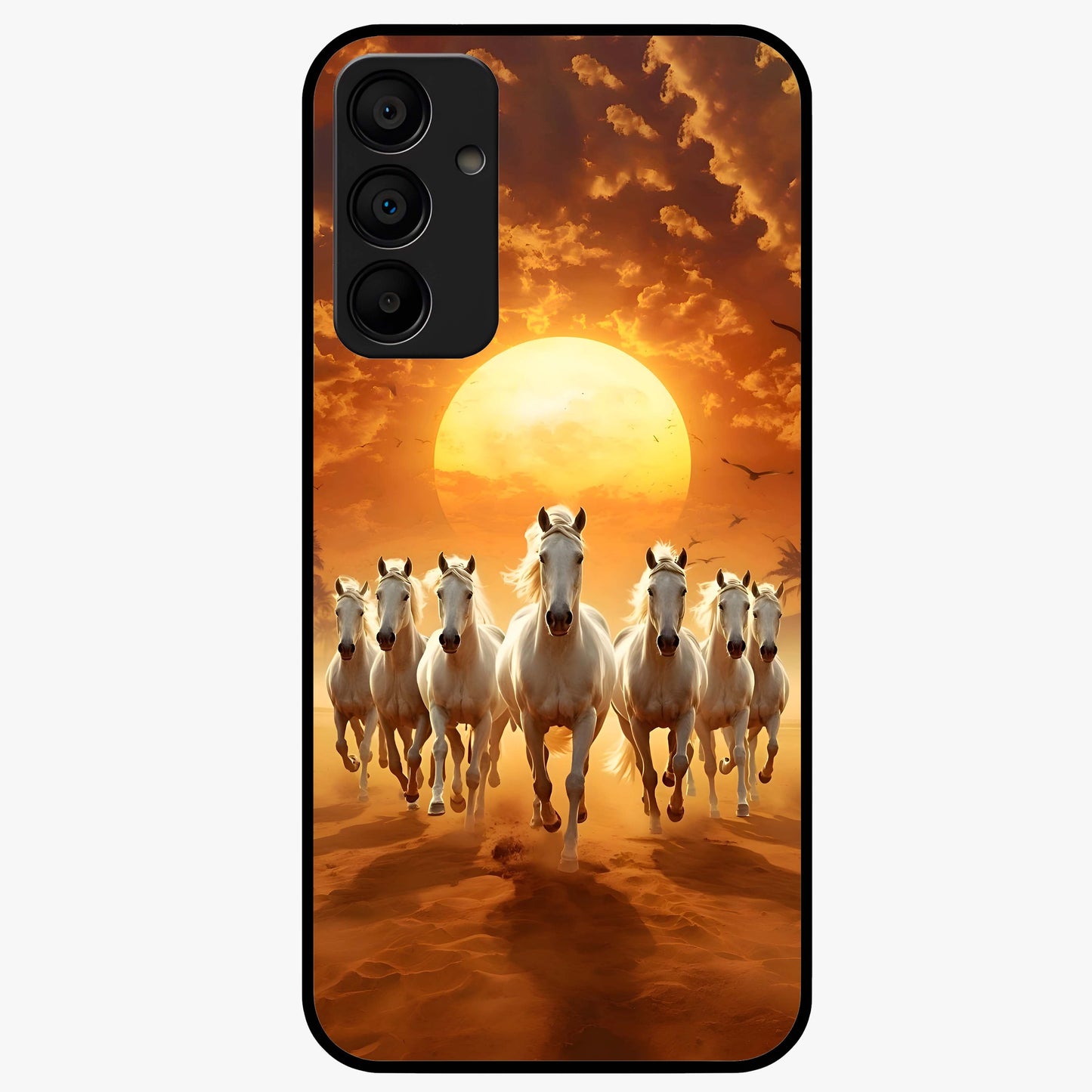 Wild Sunset Majesty Glass Case showing flat back view with majestic sunset landscape artwork and glossy glass finish.